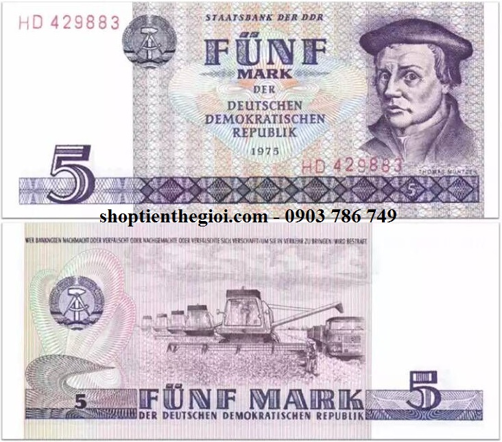 Đông Đức 5 Mark 1975 UNC